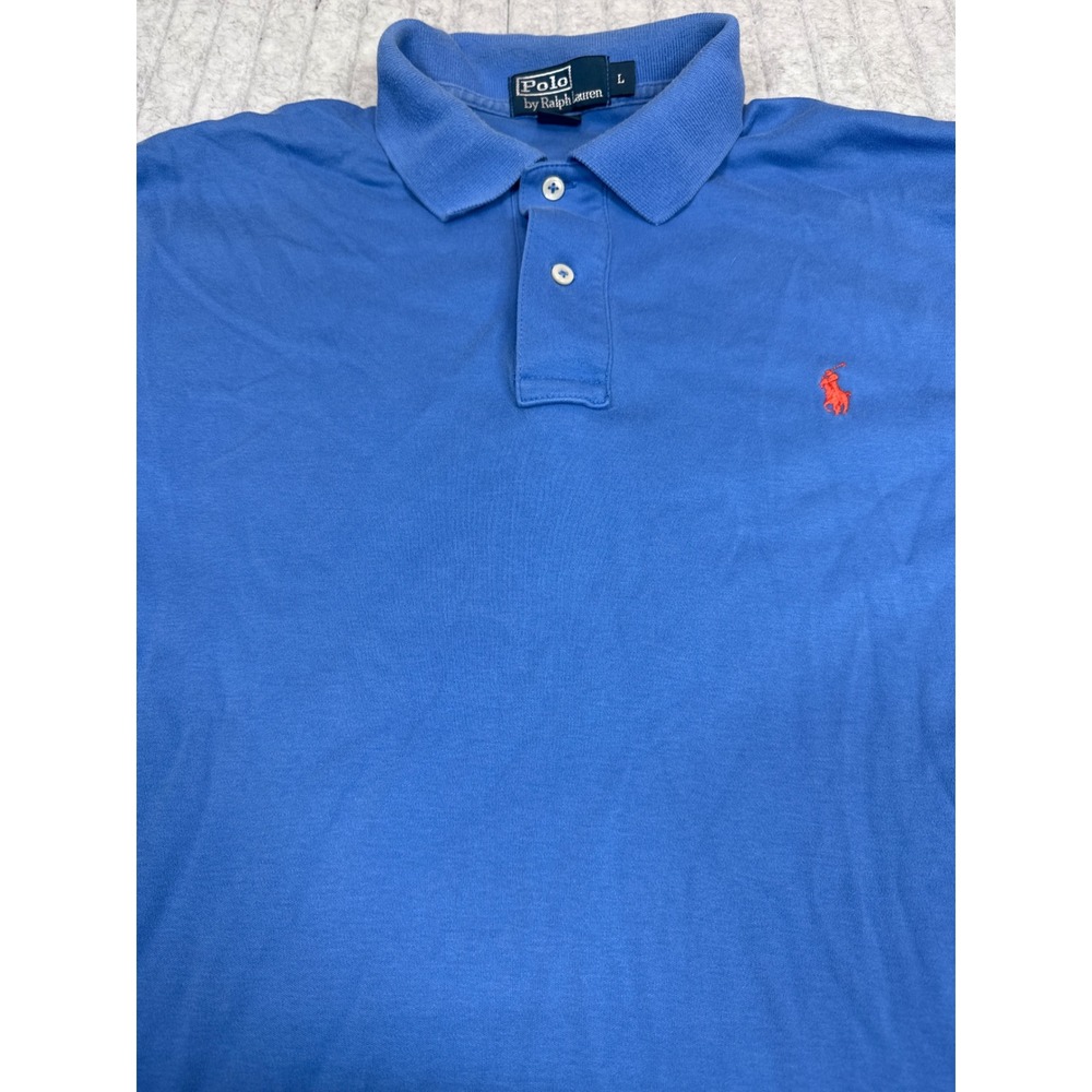 Polo Ralph Lauren Mens Blue Short Sleeve Cotton Polo Shirt Orange Pony Large